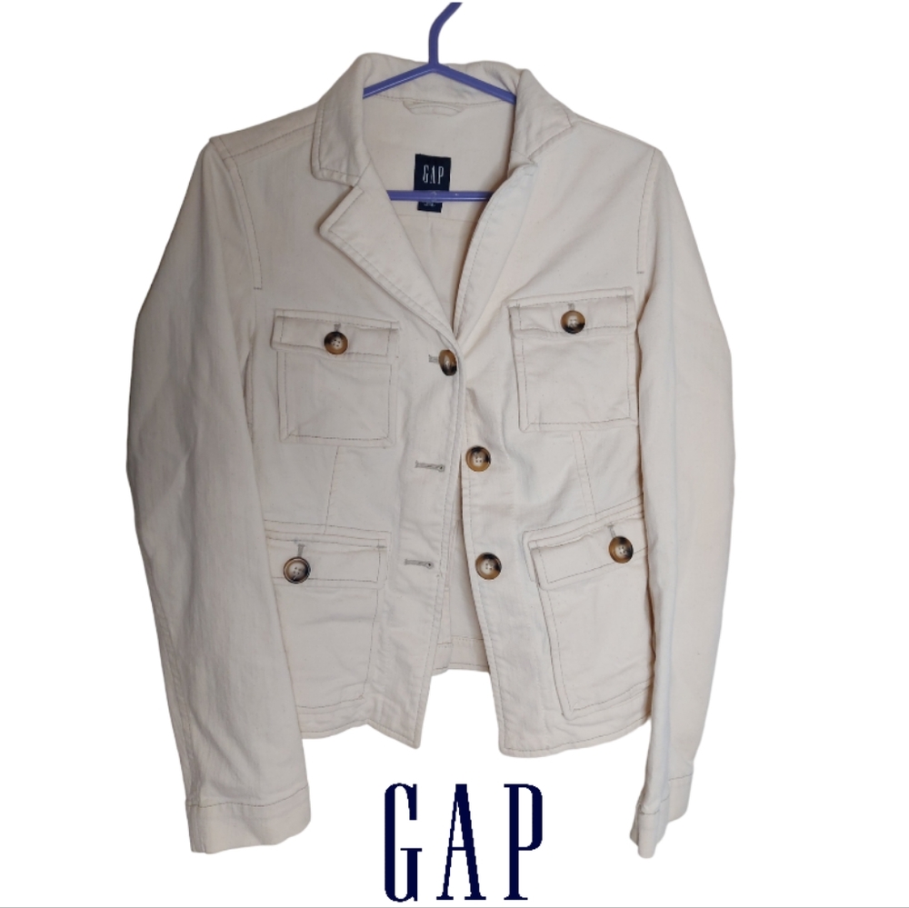 Gap White Cotton Button Jacket